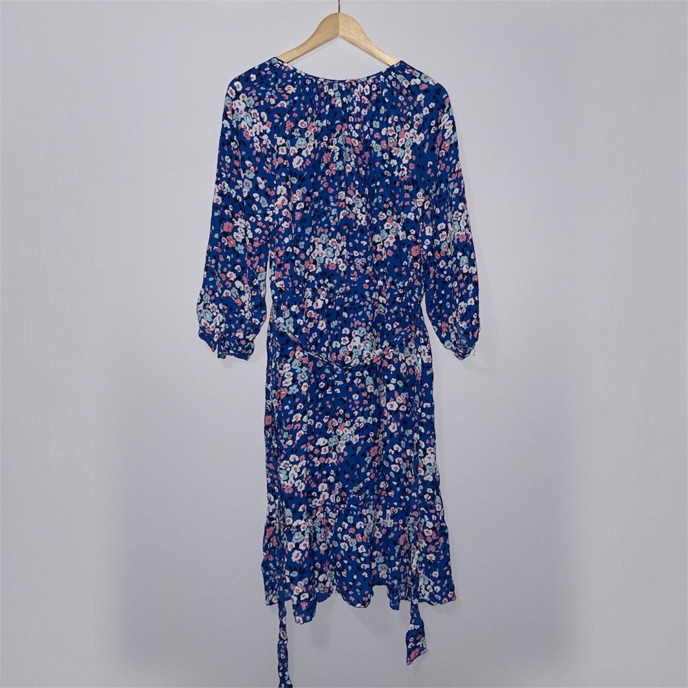 Talbots Navy Floral Smocked Waist Midi Dress women’s Size Large